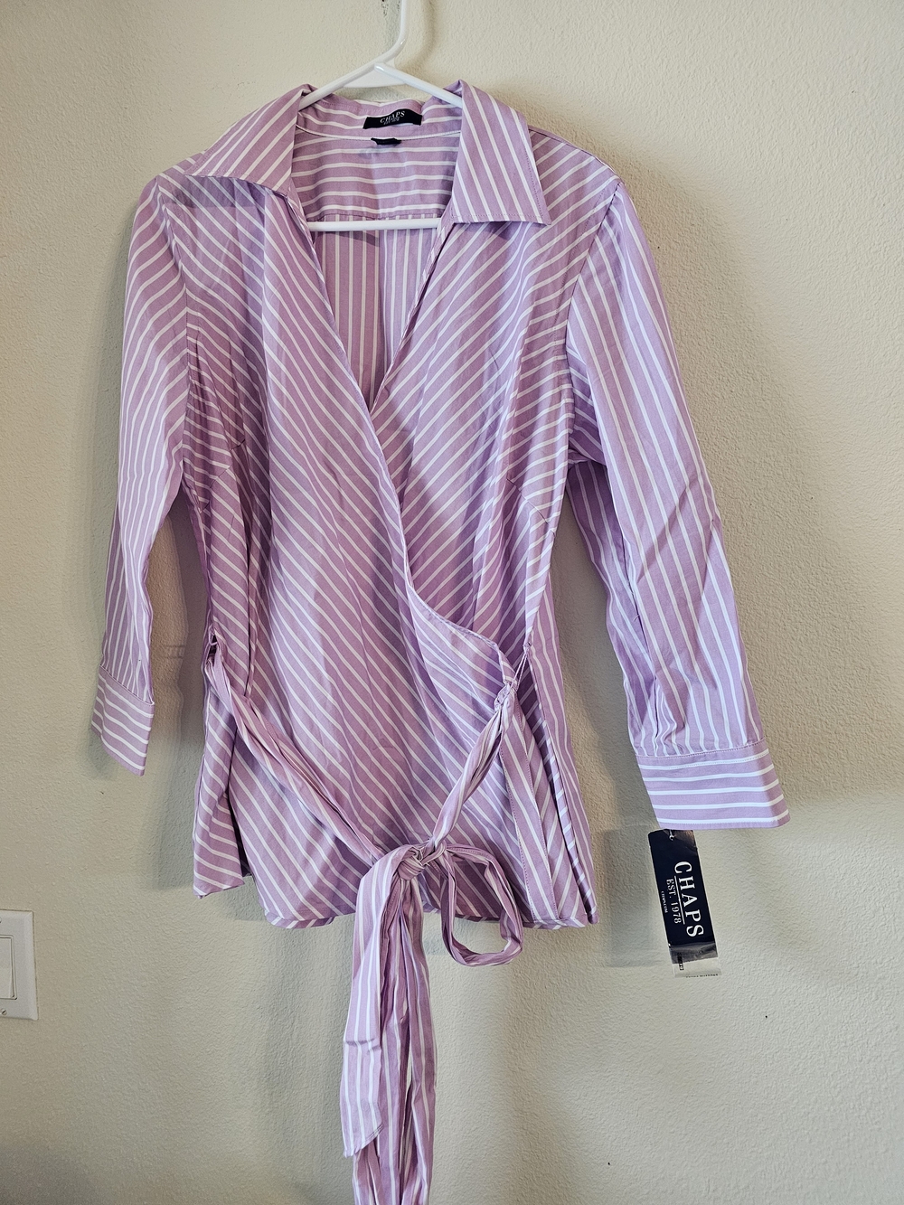 Chaps Pink Striped Wrap Blouse